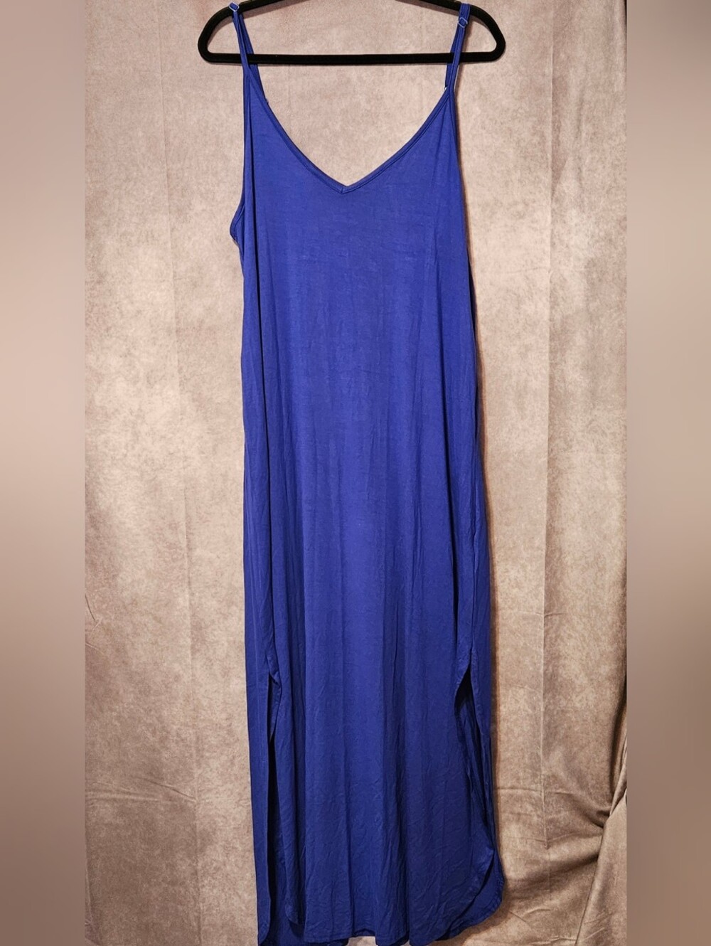 Kidsform Womens XL Blue Maxi Dress NWT Cami Spaghetti Strap V-Neck Side Slit